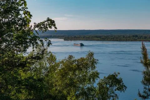 View from Camel Mountain on the Volga river at sunset, Zhiguli rocks, Samar.. Stock Photos