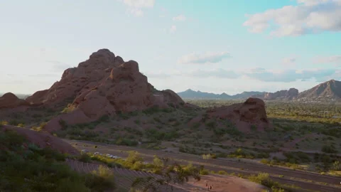 View of Camelback Mountain from Papago Park, Phoenix Arizona,USA Stock Footage 132342196