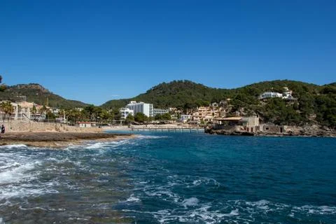 View of camp de mar beach in Palma Mallorca during sunset, Mallorca, Spain Stock Photos