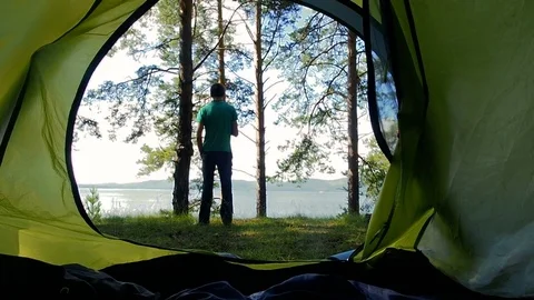 View From Camping Tent Stock Footage