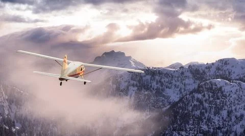 View of Canadian Mountain Landscape. Dramatic Sunset Art Render. Illustrazione stock