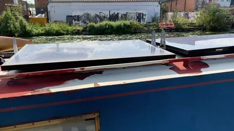 View of the canal and boats in hackney wick London Stock Footage 114269022