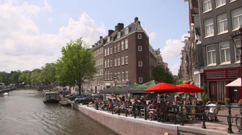 View of the canal with restaurant Stock-Footage 68941282