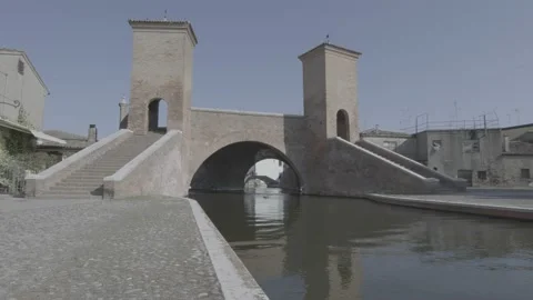 View of the canals of Comacchio, Po delta, Ferrara, Italy Stock Footage 155863068