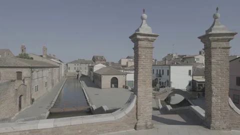 View of the canals of Comacchio, Po delta, Ferrara, Italy Stock Footage 155863189