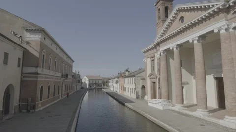 View of the canals of Comacchio, Po delta, Ferrara, Italy Stock Footage 155863253