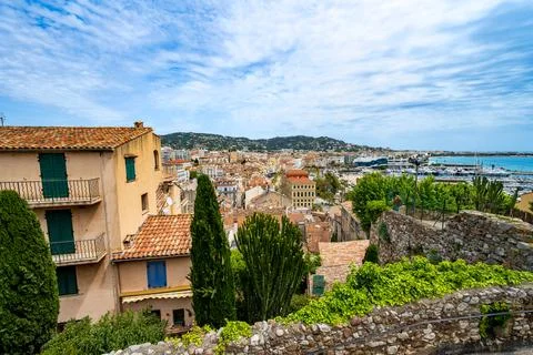 View of Cannes from the top with a wall in front Stock Photos