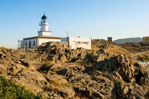 View of cap de creus lighthouse, a beacon of light on the rocky catalan costa 스톡 사진