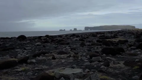 View of Cape Dyrholaey.Black rocks Stock Footage 130474664