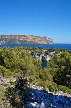 View of Cape Eagle from the side town Cassis, department of Bouches-du-Rhone, Stock Photos