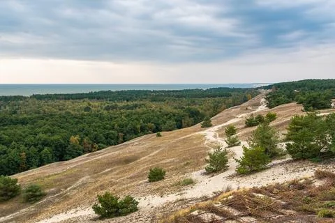 View of Cape from observation deck on Olenya Buda dunes. Curonian Spit Nation Stock Photos