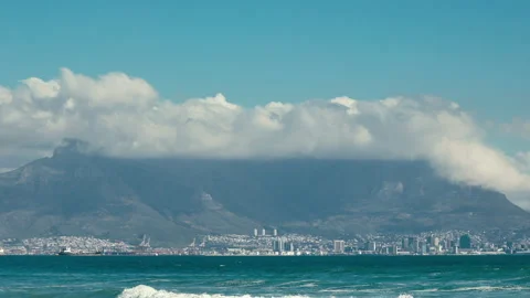 View of Cape Town and Table Mountain from the Ocean Stock Footage 314964019
