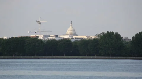 View of the Capitol Building in Washington DC from the water Stock Footage 65218617