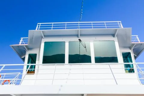 View of a captain's cabin, command tower Stock Photos