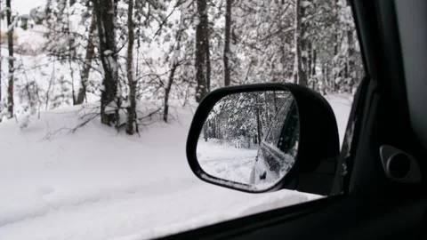 View from the car to a beautiful snowy forest Stock Footage 285135952