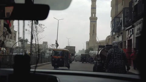 View from a Car Driving Down the Street of an Arab City Stock Footage 243094970