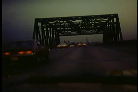 View from car driving over bridge Stock Footage 11345794