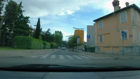 View from a car driving in small seaside town Koper, Slovenia Stock Footage 160033343