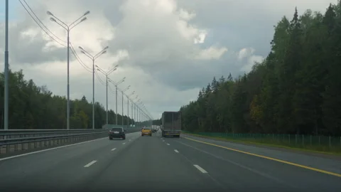 View from a car driving on a three-lane highway 스톡 동영상 169389713