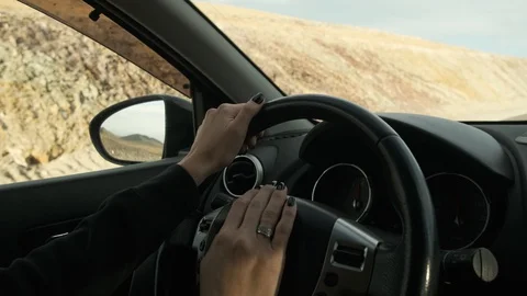 View from car on an empty picturesque mountain road in Mongolia on highway Stock Footage 127954055
