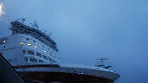 View from car on ferry ship with raindrops Stock Footage 61520801