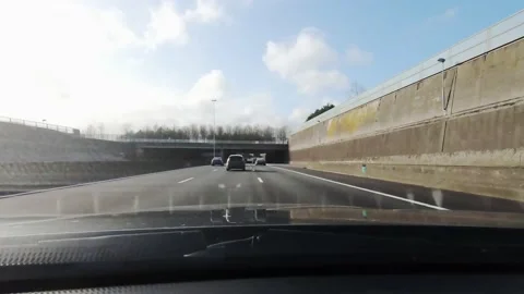 View on car highway from the car Stockbeeldmateriaal 151737314