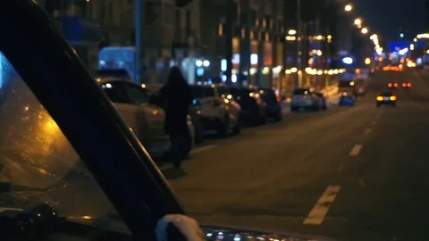 View from car interior through misted and foggy windshield on the police car Stock-Footage 100843041