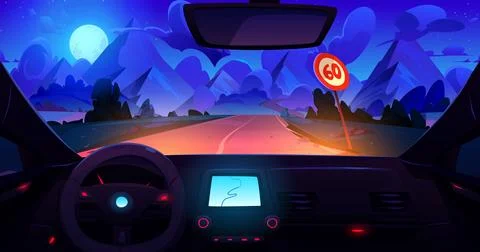 View from car on mountains at night Stock Illustration