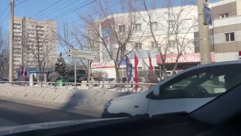 View from the car to the New Year tree in the city center Stock Footage 167924139