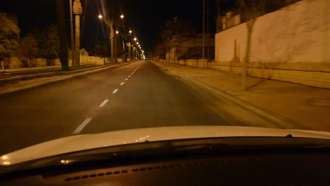 View from car on night road. Evening drive point of view on a road Видео 125488588