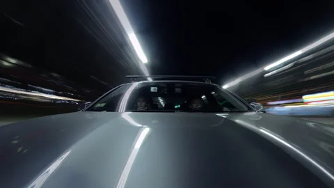 View from car of night timelapse through traffic night big city. Glittering Stock Footage 267968689