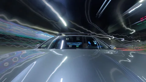 View from car of night timelapse through traffic night big city. Glittering Stock Footage 267968702