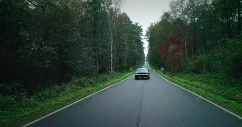 View of car on road between forests, Poland Stock Footage 147875914