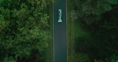View of car on road between forests, Poland Stock Footage 147881737