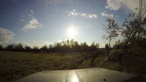 View from Car. Summer Road Trip on Off Road in Sunny Day. 4K Stock Footage 80194692