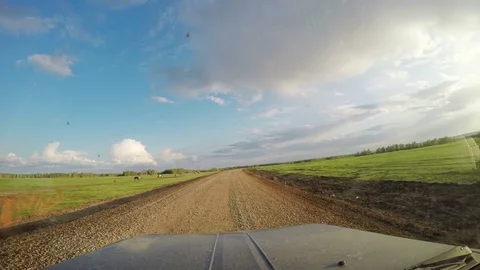 View from Car. Summer Road Trip on Off Road in Sunny Day. 4K 動画素材 80198884