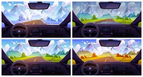 View from car through windshield Stock Illustration
