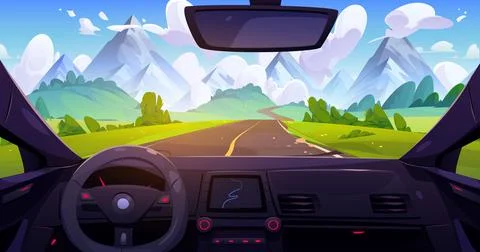 View from car through windshield on mountains Stock Illustration
