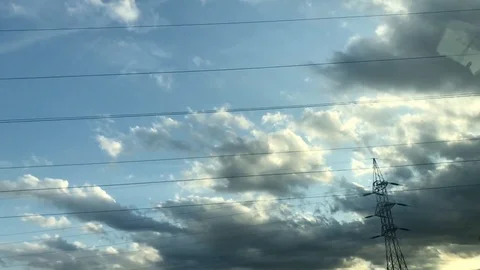 View from car window on blue sky and clouds on a cloudy day. Car side window POV Video stock 118249903