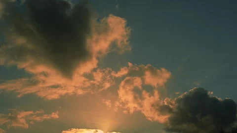 View from car window of blue sky and sunlit clouds. Traveling brings joy, gives Видео 306743275