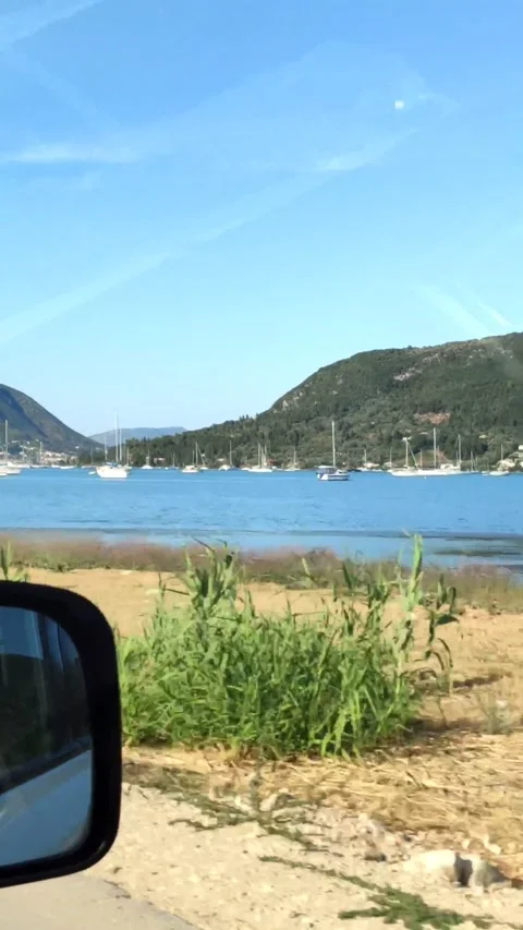 View from car window of greece lefkada island panorama Stock Footage 180463627