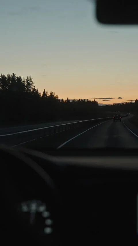 View from car window, man drinks coffee while driving on the road. Road trip. Stock-Footage 311868192