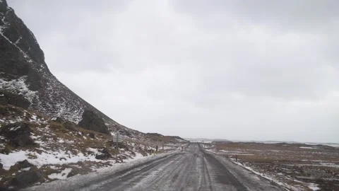 View from the car window on the mountain road in Iceland Stock Footage 134523976