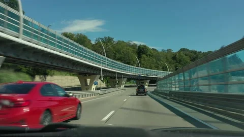 View from car window of road clear blue sky in summer sunny day. Nature. Car Vidéo 158212642