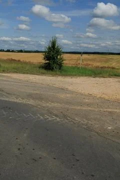 View from the car window to the side of the road, autumn landscape Stock-Fotos