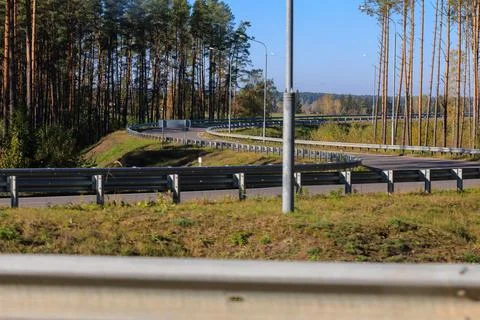 View from the car window to the side of the road, autumn and roadside Stock Photos