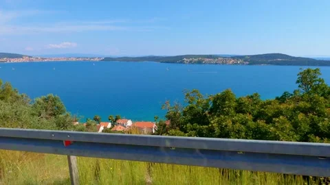 View from the car window while driving along the Adriatic Sea in Dalmatia Stock Footage 194640291