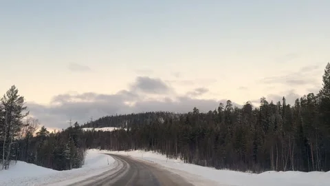 View from the car window on the winter road. Stock Footage 317628877