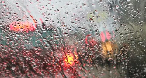 View from the car windscreen during rain and wet snow. Poor visibility Stock Photos