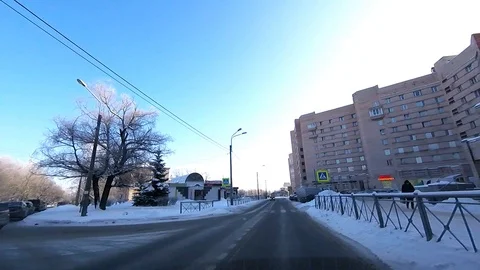 View from the car for winter Peterhof on a Sunny day Stock Footage 86461421
